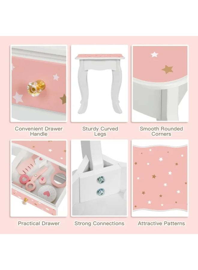 Tooky Toy Princess Vanity Table - Pink/White - 15+ Pcs - Image 5